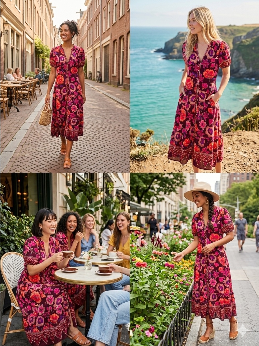 MSK Floral Midi Dress in Fuchsia and Magenta